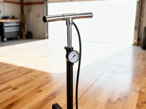 Solidne zapięcie typu U-lock zabezpieczające rower do metalowego stojaka na miejskim chodniku.