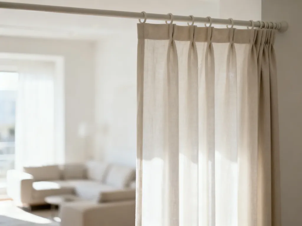 Elegancka zasłona typu hookless zawieszona bezpośrednio na karniszu, prezentująca minimalistyczny i nowoczesny design.