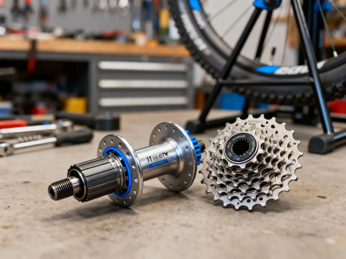 Bębenek HG piasty MTB obok kasety 11-rzędowej