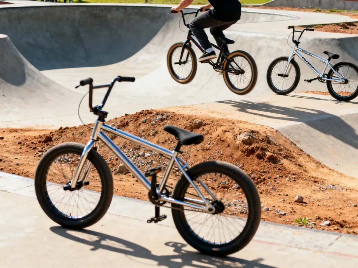 Rowerzysta wykonujący skok na torze BMX
