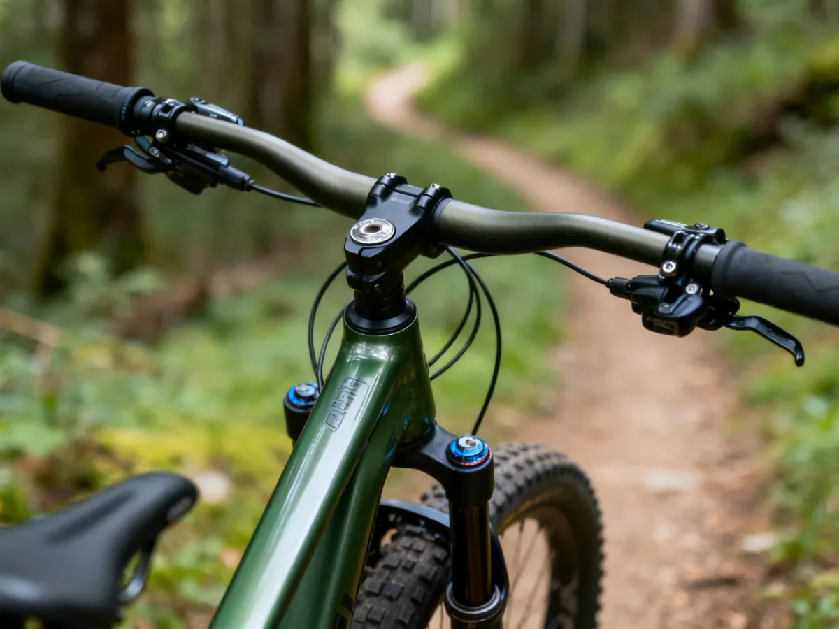Kokpit roweru MTB z kierownicą i amortyzowanym widelcem