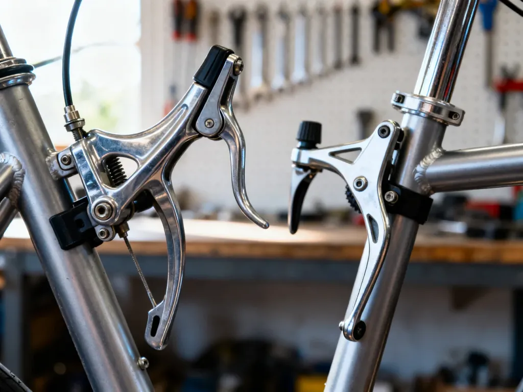 Porównanie mechanizmów hamulców typu cantilever oraz V-brake zamontowanych na ramach rowerowych.