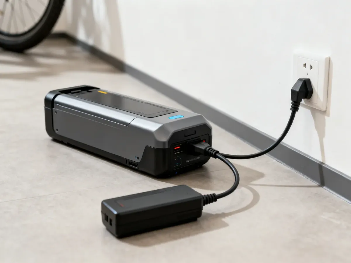 Akumulator roweru elektrycznego ładowany oryginalną ładowarką w bezpiecznych warunkach