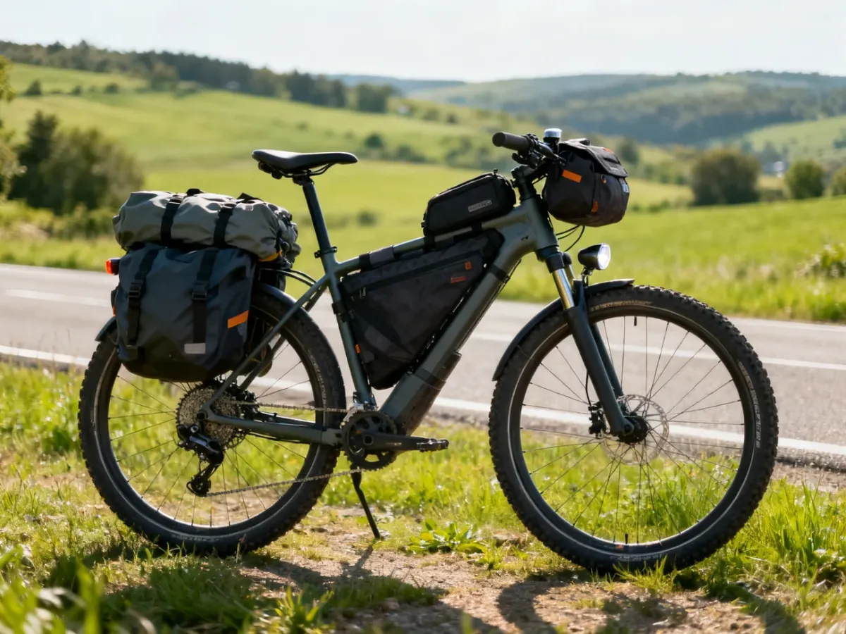 Rower trekkingowy z sakwami przygotowany do długiej trasy