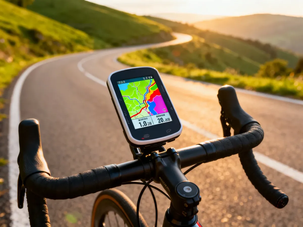 Licznik rowerowy Garmin na kierownicy szosowego roweru podczas wycieczki