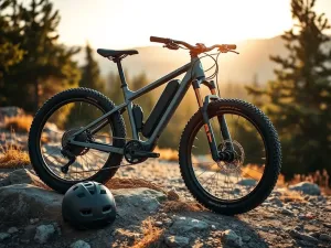 Profesjonalny rower górski zaparkowany na leśnej ścieżce w promieniach porannego słońca. Idealny wybór na początek przygody z MTB.