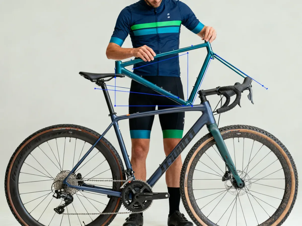 Rowerzysta porównujący rozmiary ram rowerowych w sklepie