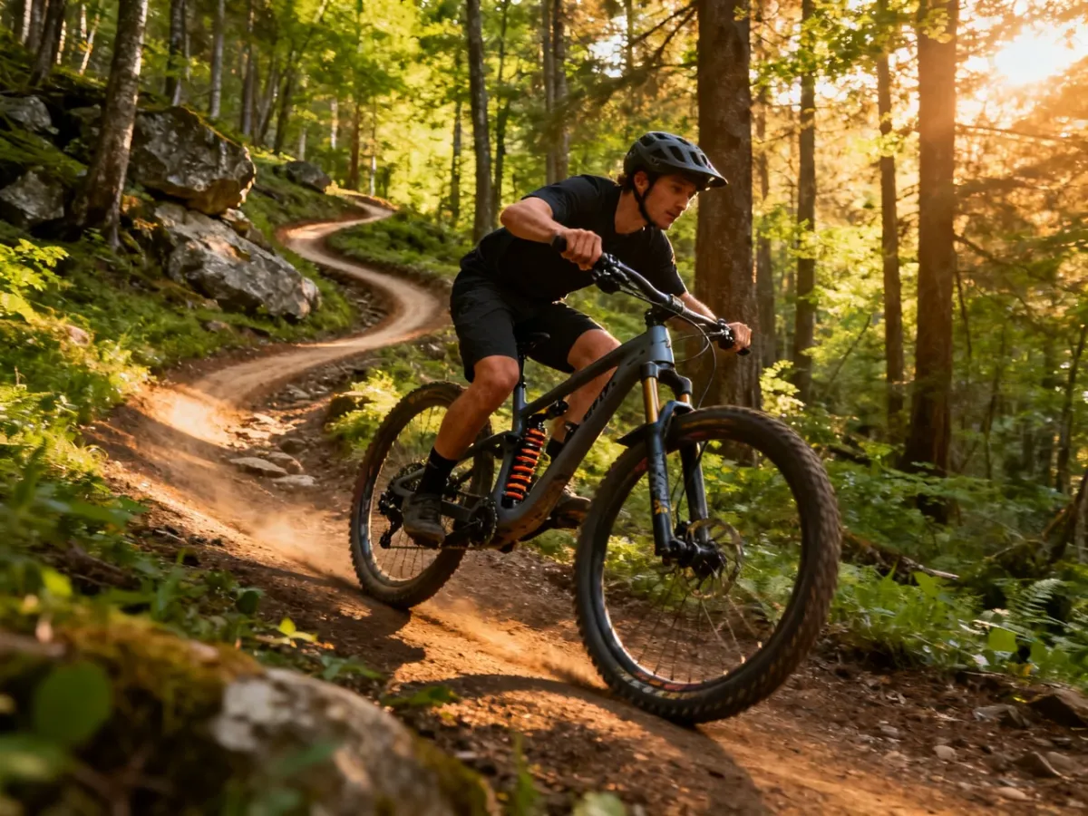 Rower trailowy na krętym leśnym singletracku