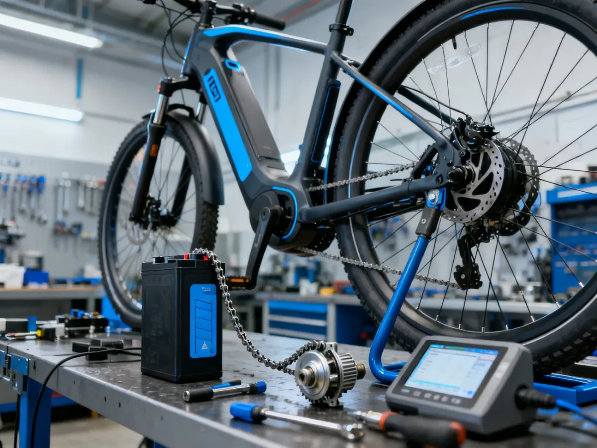 Rower elektryczny podczas przeglądu w serwisie