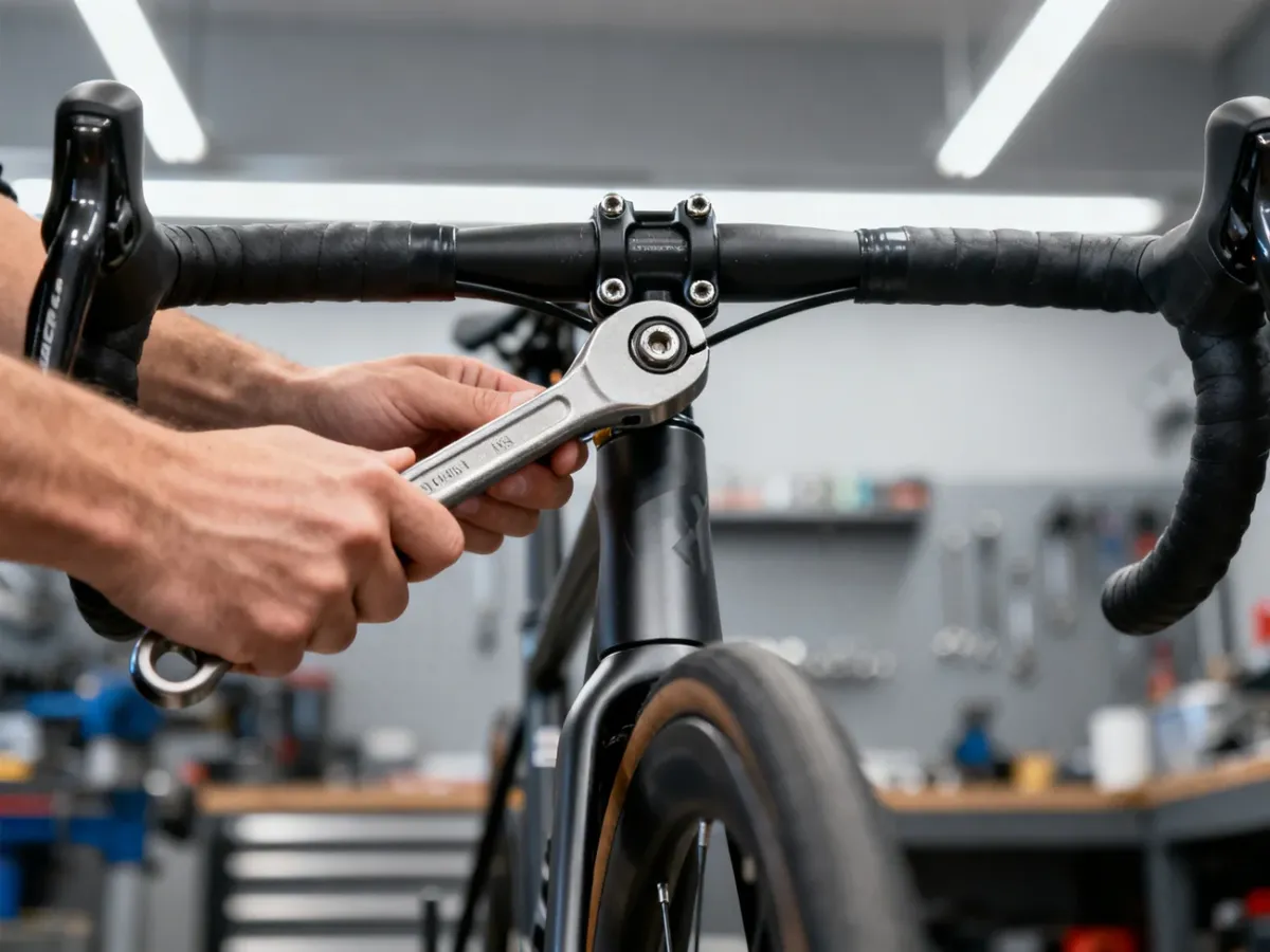 Dokręcanie śrub mostka roweru kluczem dynamometrycznym