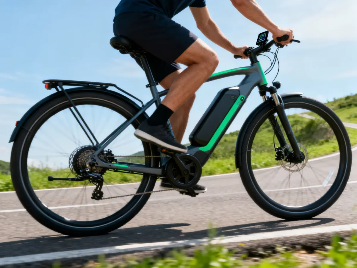 Rowerzysta pedałujący na nowoczesnym rowerze elektrycznym